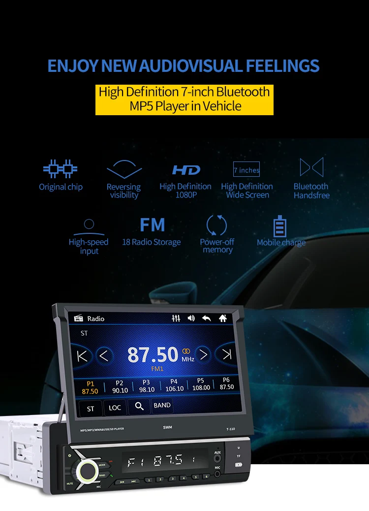 7 дюймов авто MP5 плеер AM FM радио gps навигации выдвижной 1 DIN Сенсорный экран bluetooth-приемник USB автомобильные аксессуары
