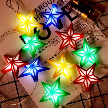 

LED Light Four-Color Pentagram String Lights Decorative Lights 10 LED Battery Type 1.65M light Post Decoration Garland Lights