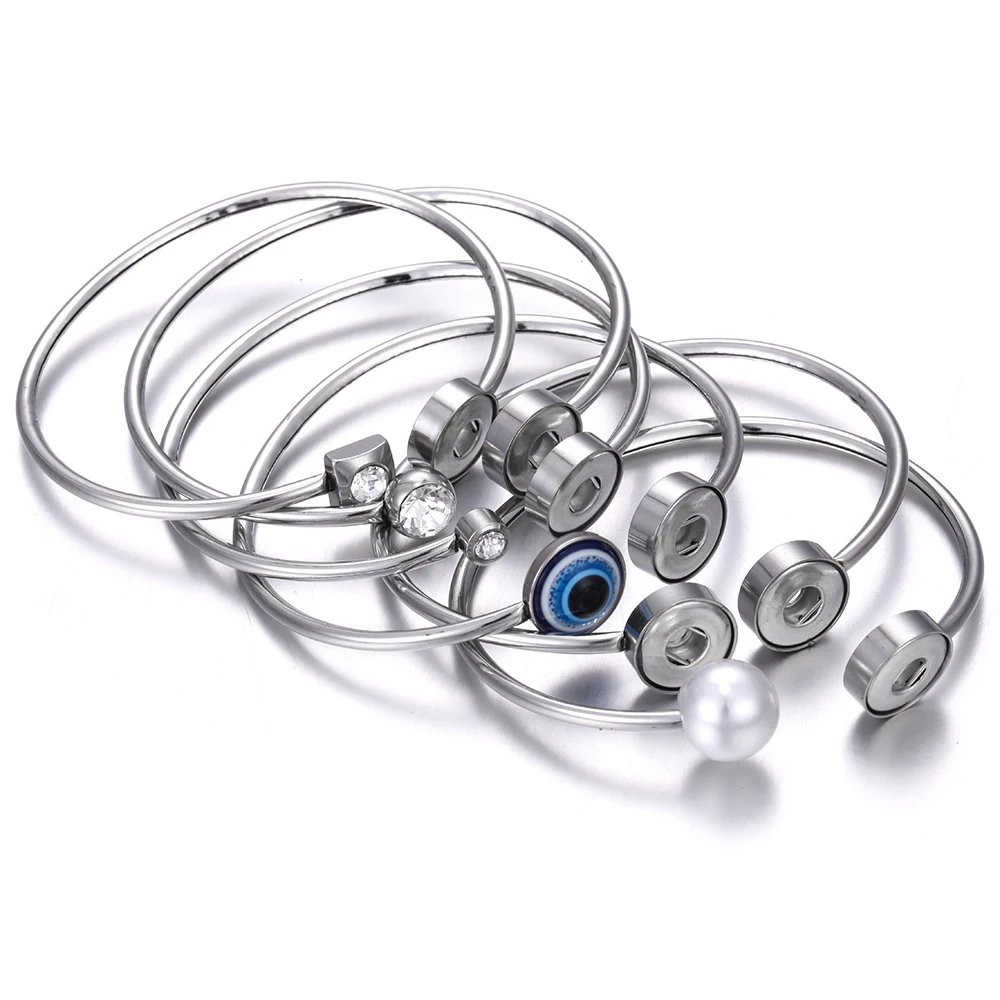 Stainless Steel Bangle Bracelet Snaps Jewelry Stainless Steel Snap Button Bracelet Cuff Bangle for Women Men Fit 12mm 18mm Snap Buttons Interchangeable Jewelry