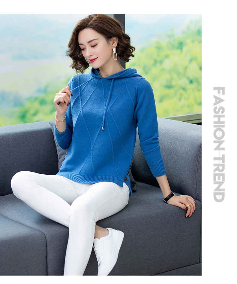 XJXKS ropa mujer Invierno модный кашемировый пуловер с капюшоном для женщин, однотонный вязаный женский свитер с длинными рукавами