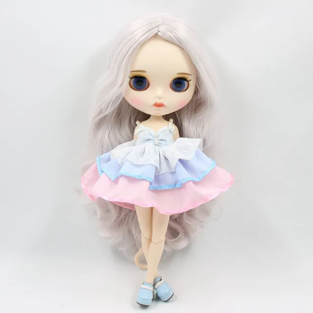 Ледяная фабрика blyth кукла BL1003/1327 серый микс розовые волосы, новое матовое лицо с бровями Карвен губы, белая кожа суставное тело 30 см 1/6 - Цвет: doll clothes shoes
