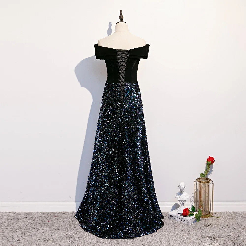Vestidos De Gala платья для выпускного вечера Длинные велюровые с блестками с открытыми плечами Vestidos De Fiesta Largos Elegantes De Gala
