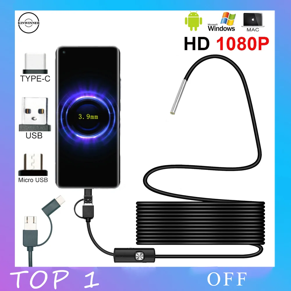 Minicámara endoscópica para coches, endoscopio con Android, HD 1080p, 3,9mm, USB tipo C, interfaz IP67, impermeable, para alcantarillado