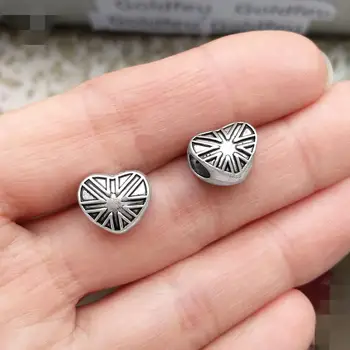 

heart beads jewellery making uk flag engraved 11mm diy accessories for crafting retro silver tone metal wholesale lot 100pcs/bag