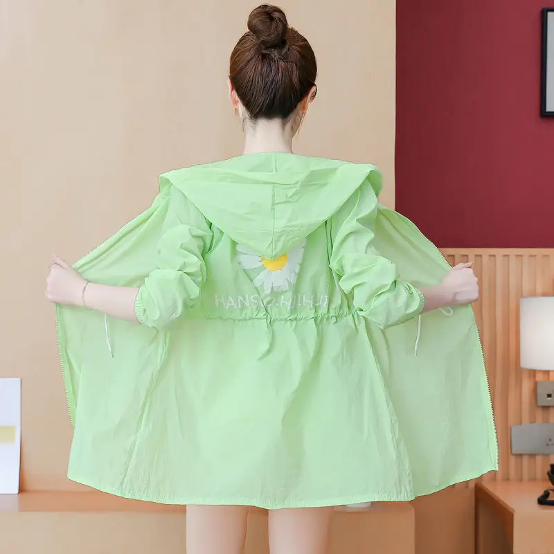 Women Summer Hooded Clothing Female Fashion Plus Size Loose Sunproof Windbreaker Sunscreen Thin Coat Long Sleeve Jacket Cover UP