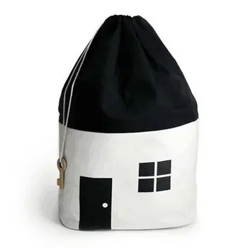 

Light Portable Bundle Canvas Large Baby Kids Toys Storage Bags House Shape Laundry Basket Organizer