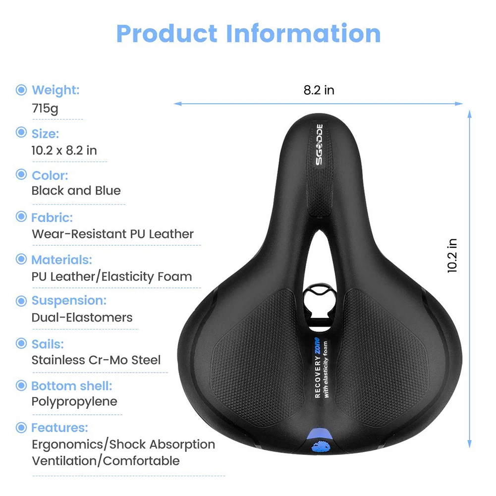 Big Comfort Bike Seat Comfortable Bicycle Saddle Memory Foam Padded Shock Absorption PU Leather Wide Bicycle Saddle Cushion