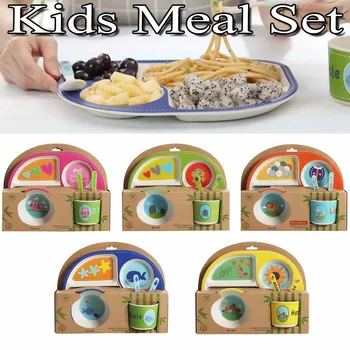 

5Pcs/set Baby Feeding Bowls Cute Bamboo Fiber Food Container Children Tableware Infant Dinnerware Toddler Plate Meal Tray