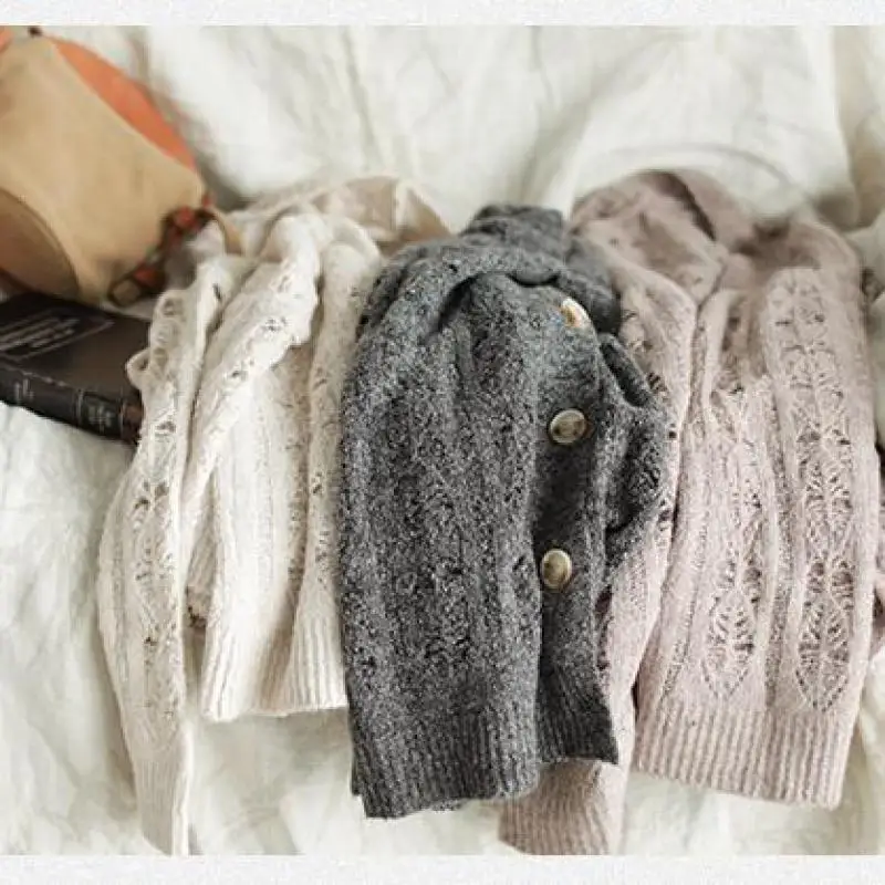 Johnature винтажная женская одежда осенний свитер кардиганы с v ...