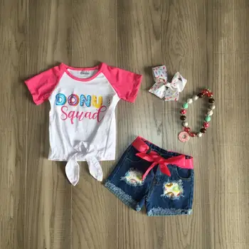 

baby girls summer jeans outfits girl donut squad shirts girls boutique denim outfits with accessories