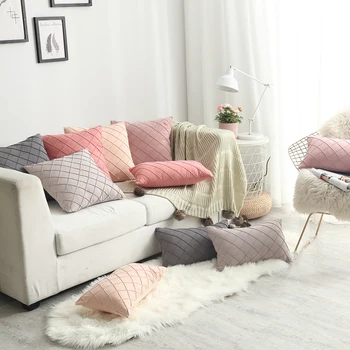 

Soft Velvet Cushion Cover with Lattice Household Supplies Modern Simple Nordic Plaid Pillow Cover Suede Luxury Cushion Cover