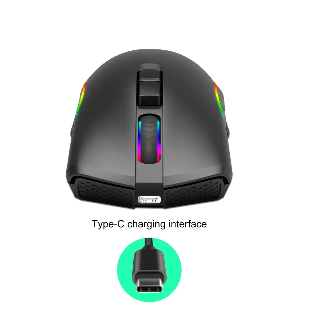 ZERODATE, новинка, TYPE-C, беспроводная мышь с быстрой зарядкой, 2,4 г, цветной дыхательный светильник, черный цвет, подходит для ноутбуков, настольных ПК