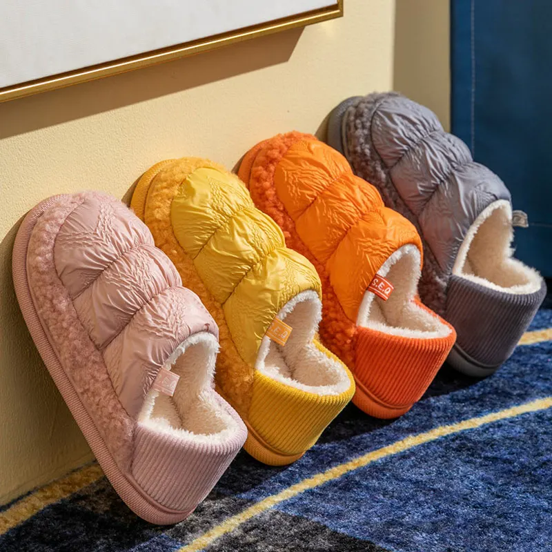 

Nice Women Winter Slippers Slip On Ladies Home Cotton Shoes Warm Plush Soft Sewing Couple Indoors Floor Shoes Female Slipper