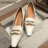 SUOJIALUN Fashion Brand Design Buckle Women Pumps Square Toe Slip On Work Shoes Low Heel Spring Autumn Party Wedding Shoes ► Photo 3/6