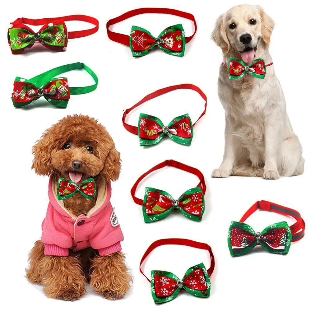 

Dog Collar Pet Christmas Collar With Cute Bow Pet Christmas Series Of Pet Bow Tie Necktie Collar With A Shining Rhinestone