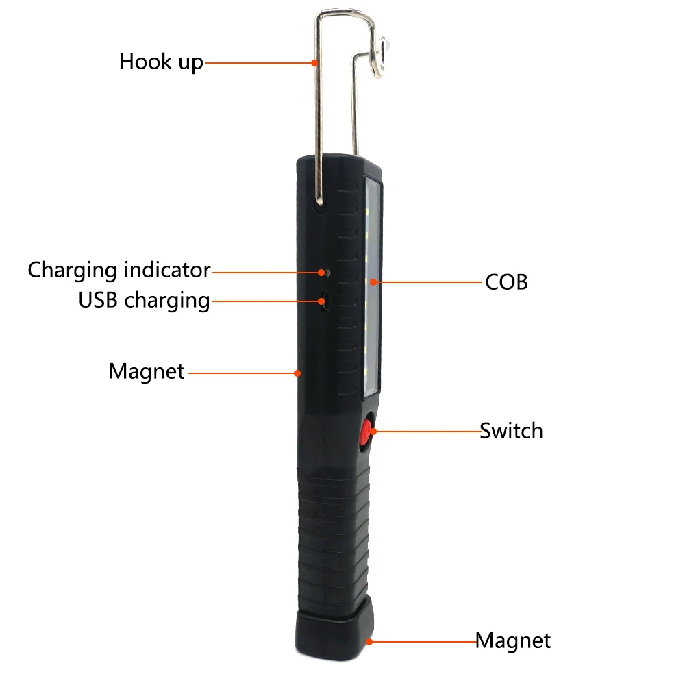 Aukelly USB Перезаряжаемый 16 светодиодный светильник, магнитный автомобильный контрольный светильник, портативный ручной мигающий светильник, подвесной крючок, фонарь