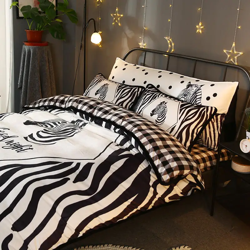 Комплект постельного белья Zebra phantom, черно-белая серия, Комплект постельного белья для детей с героями мультфильмов, Комплект постельного белья из четырех предметов, односпальная/двуспальная кровать, домашний текстиль