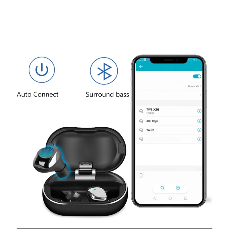 X26 TWS умные наушники bluetooth android настоящий Водонепроницаемый чехол с зарядкой для Iphone для realme x2 Q bluetooth v5.0 наушники true wireless usb c earphone bluetooth android sweat proof earphones tws noise