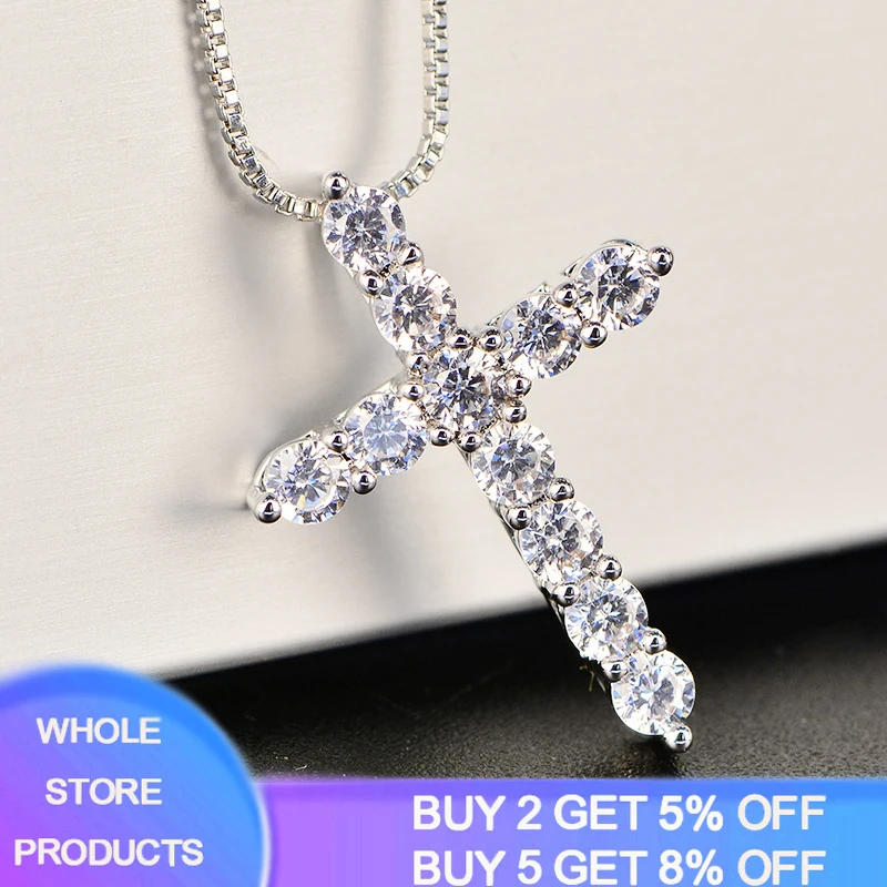 Colgante de plata de primera ley con diamantes y forma de cruz para mujer, collar, garantilla, plata esterlina 925, 11 piezas, con certificado