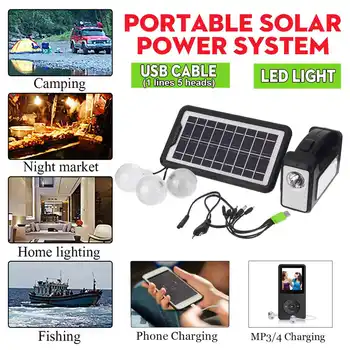 

9V Solar Panel Power Storage Generator 3 LED Bulbs USB Charger Home System Kit Rechargeable 4500mAh Battery COB + LED