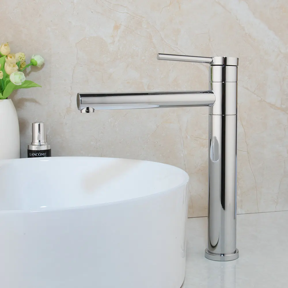 Chrome Basin Tap Monite никелевый Матовый кран для ванной комнаты с длинным носиком, Твердый латунный кран с 1 ручкой, смеситель для раковины, столешница для крана, кран - Цвет: Chrome Basin Tap