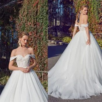 

Off Shoulder Tulle Skirt Wedding Dresses Lace Top Bandage Back Bridal Gowns 2021 Princess Formal Vestidos De Mariee Bride Dress