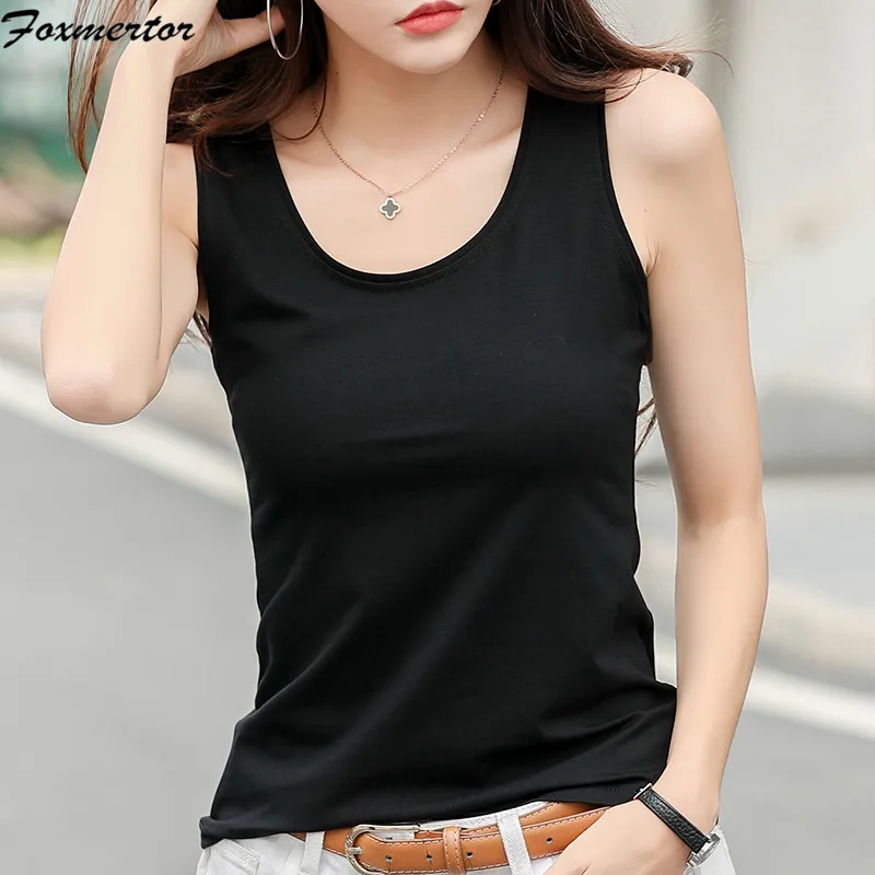 Women Tank Top Sleeveless Cotton T 2022 Summer Women T- Shirt Solid Casual Tops Lady Basic Camiseta Mujer