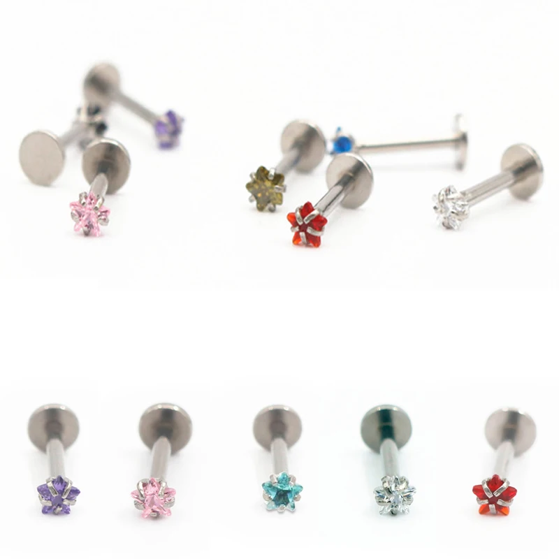 1 шт. медицинский из титанового сплава стали циркония серьги 3 мм пентаграмма кристалл серьги, Надеваемые На Ушной Хрящ Пирсинг уха DIY женские украшения для тела