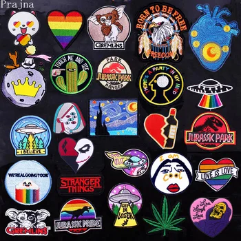 

Prajna Hippie Stranger Things Patch Iron On Cheap Embroidered Patches For Clothes Stripes DIY Skull Rock Patch Metal Space Parch