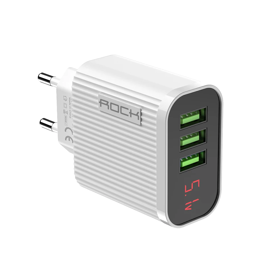 White ROCK 3A USB зарядное устройство светодиодный дисплей 3 порта USB быстрая зарядка 3,0 адаптер для iPhone samsung S10 Plus Xiaomi быстрое дорожное настенное зарядное устройство - Тип штекера: White