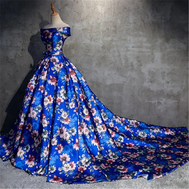 Это свадебное платье YiiYa элегантное голубое свадебное платье с принтом и вырезом лодочкой с открытыми плечами размера плюс платье с шлейфом CH061