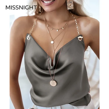 

Missnight Satin Sexy Halter Top Women 2020 Summer Chain Backless Solid Womens Clothes Tank Tops Party Club Outfit Plus Size Cami