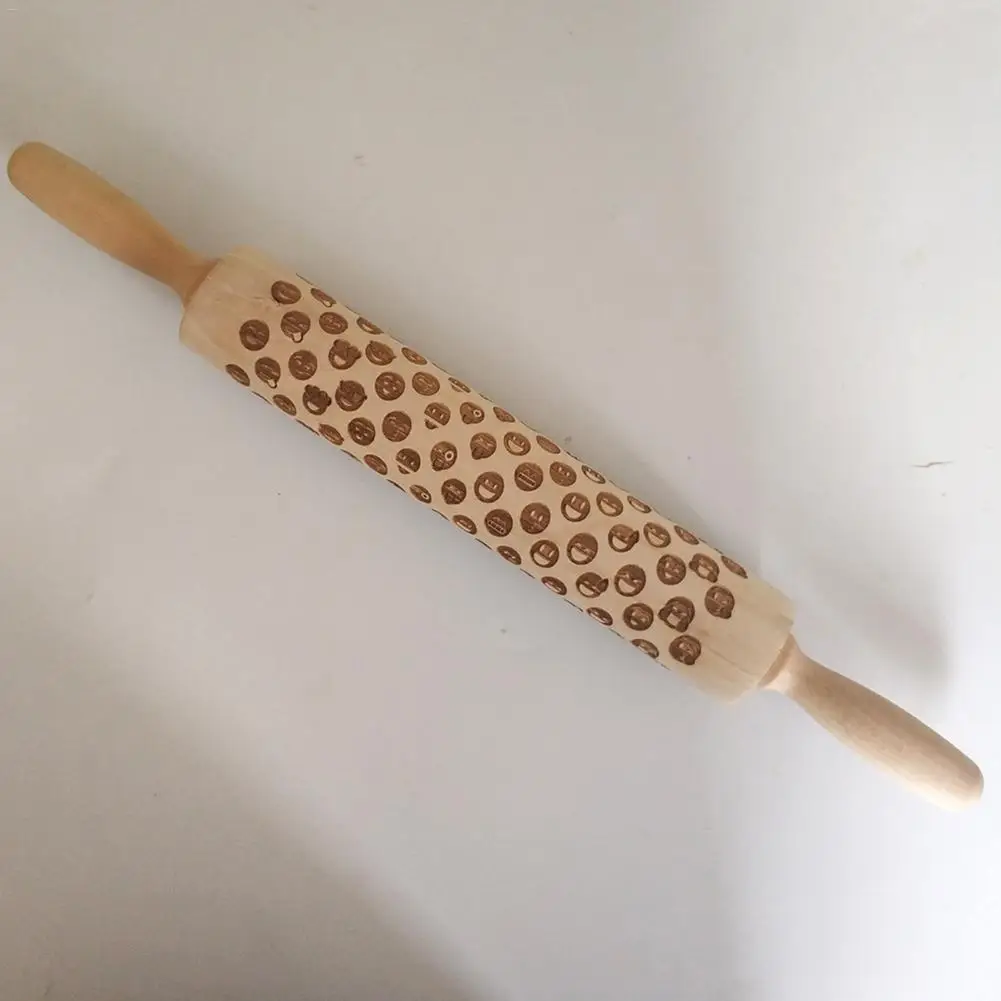 New Rolling Pin Christmas Elk Pattern Print Rolling Pin Elm Infrared Engraved Embossed Rolling Pin Cookie Stick Kitchen Gadgets