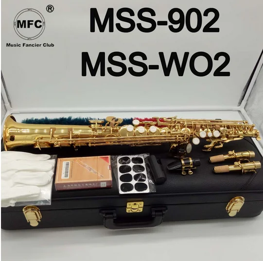 Musica Amatore Club Soprano Sassofono Mss-902 Mss-Wo2 Oro Lacca Con Il Caso Sax Soprano Bocchino Legatura Ance Collo