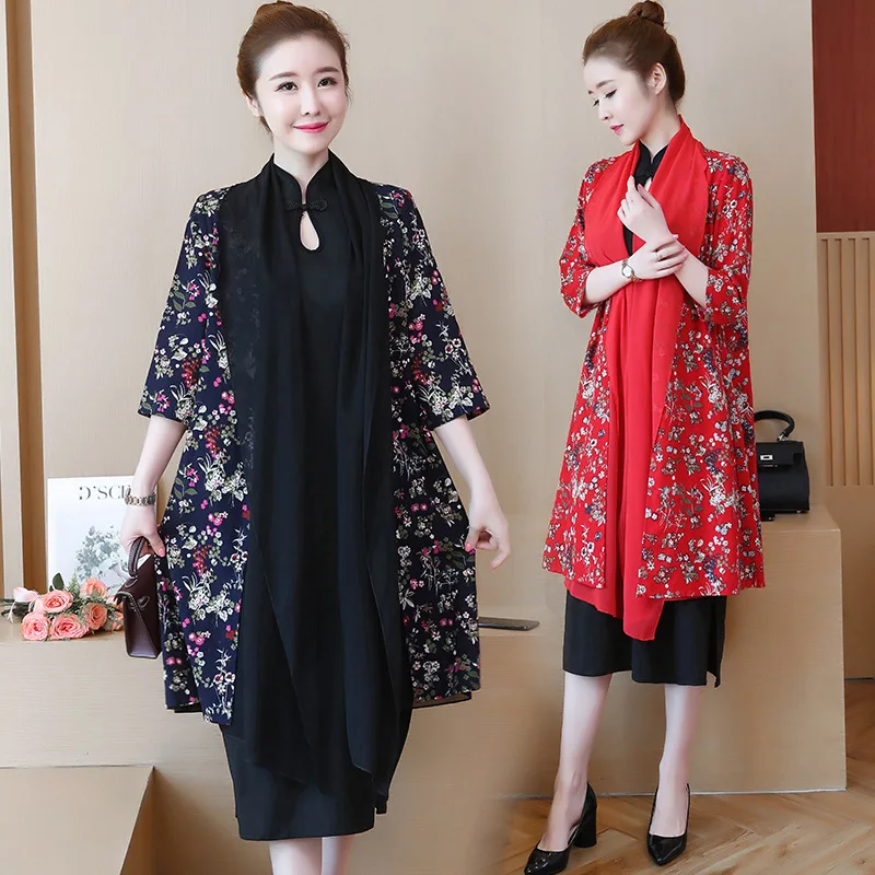 

2018 Photo Shoot Autumn New Style Retro Chinese-style Printed Slim Fit Slimming Improved Cheongsam Dress
