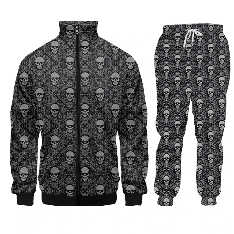 LCFA 3D Custom Print Men/Woman Two Piece Set Black White Skull Memorial Couple Tracksuit Sweatsuit Sweatshirt Hoodies Sports