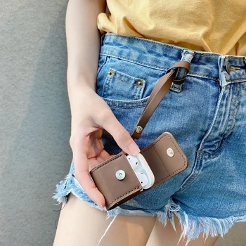 

Luxury Soft For Apple Airpods pro Case Accessories Luxury Leather Case For AirPods 2 Earphone 3 brown Cover With Keychain hook