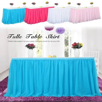 

Hig Wedding Decoration Tulle Table Skirt Solid Color Tableware Cloth for Rectangle Round Table Party Birthday Festival MD88