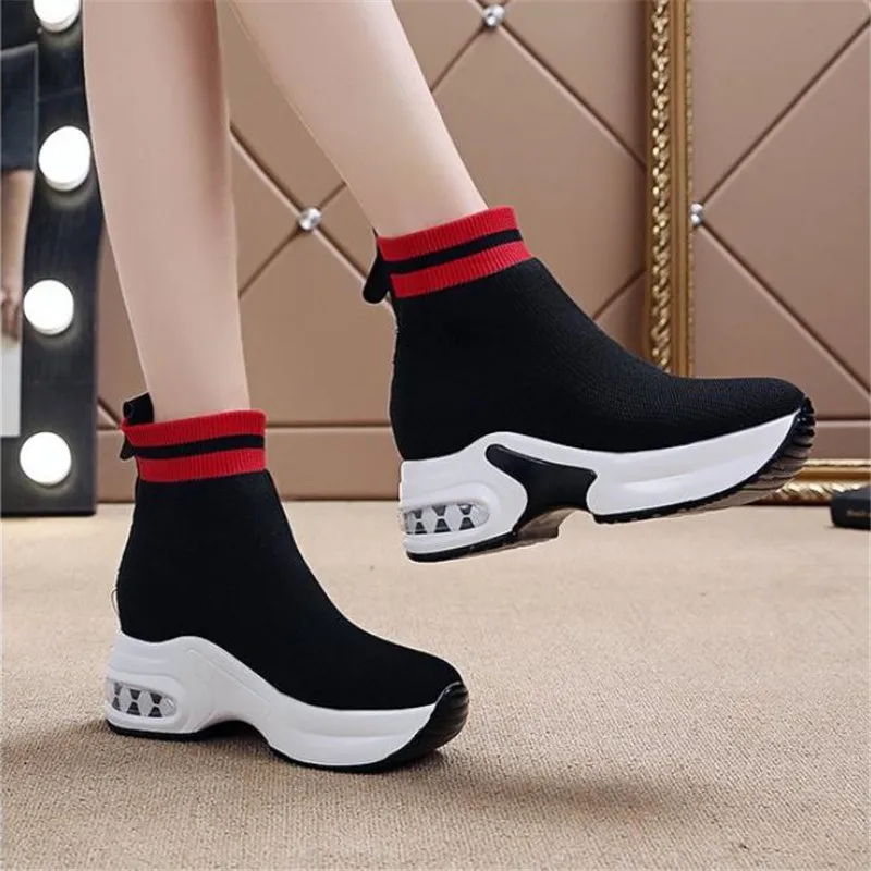 

New Platform Sneakers Shoes Breathable Casual Shoes Woman Fashion Height Increasing Mesh Ladies Shoes Slip-On Chaussure Femme