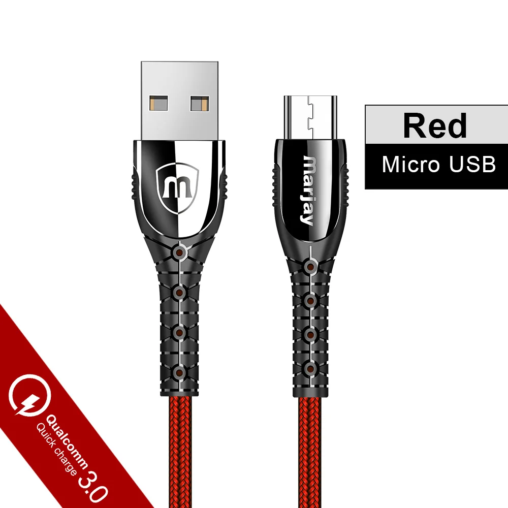 Marjay Micro USB кабель 3A Быстрая зарядка цинковый сплав данных Microusb для samsung S7 Xiaomi Redmi 4 Note 5 Android телефонный кабель - Цвет: Красный