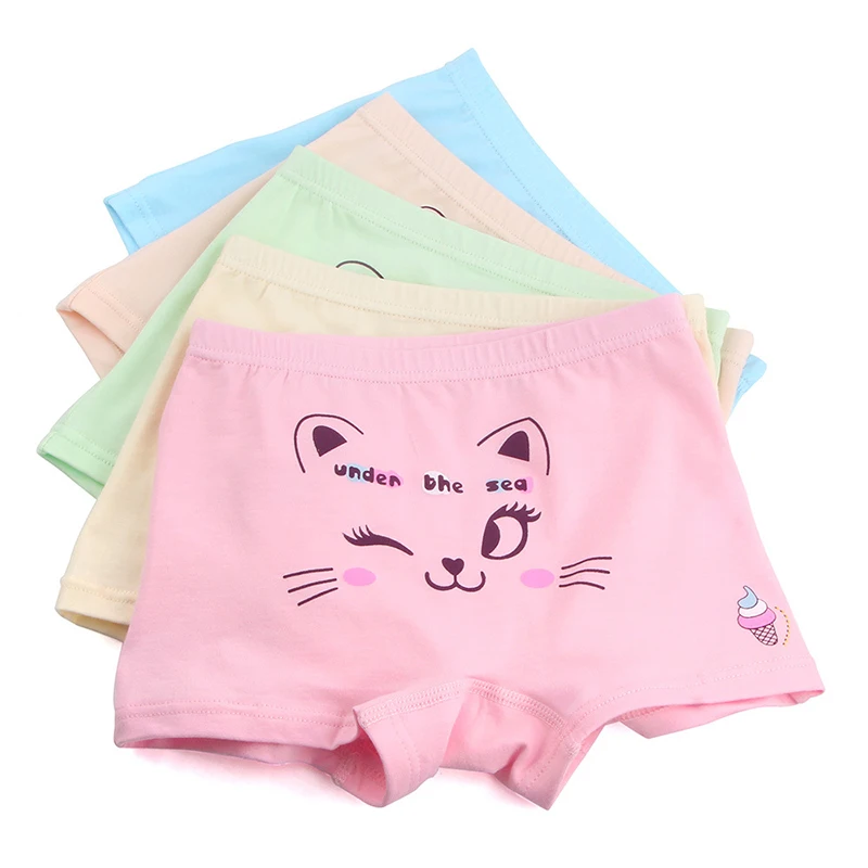 

5pcs High Quality Children'S Underwear For Kids Cartoon Cute Cat Shorts Soft Cotton Underpants Girl Baby Lovely Panties 3-9T