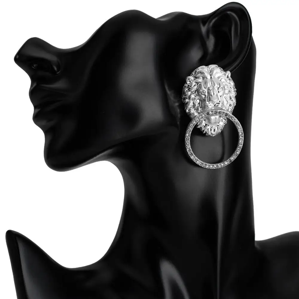 Женский винтажный сплав брелок-Чарм в форме головы льва Висячие Серьги Ретро стиль индивидуальные серьги-клипсы для женщин AM0823