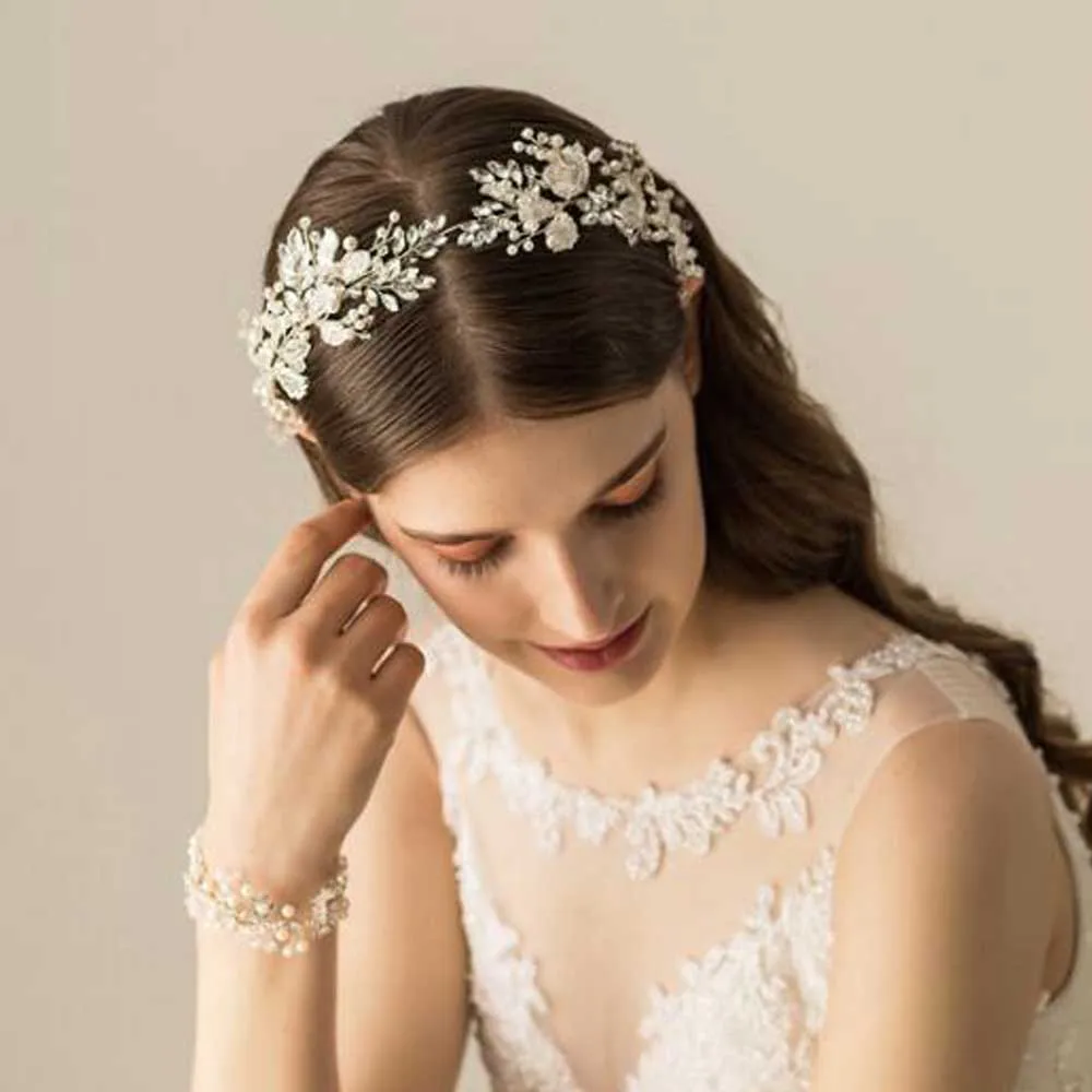Women Silver Leaf Rhinestones Headband Wedding Hair Jewelry Bridal Hair Accessories Bride women hair accessories bridal hair accessories