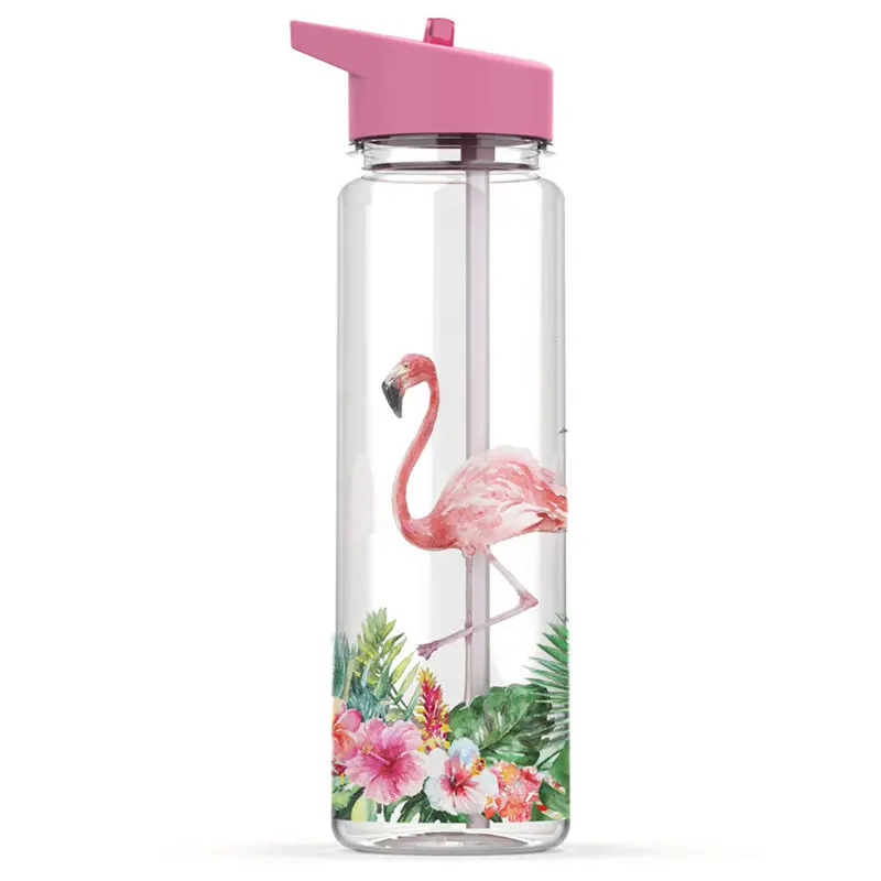 750 мл Спортивная уличная бутылка для воды соломинка модный принт Фламинго ручка для напитков сок Тритан Единорог герметичный чайник - Цвет: 2