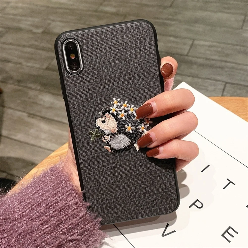 Чехол с вышивкой Cqqdoq для iPhone 11, 11Pro, Max, чехол с текстурой ежика, для iPhone X, XR, XS, MAX, 6, 6 S, 7, 8 Plus, чехол s, Coque