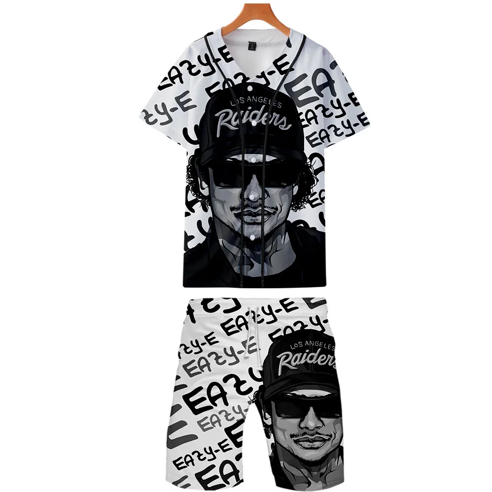 Гангста рэп Eazy E модные мужские рубашки+ шорты комплект Летняя Повседневная рубашка с принтом Homme Короткий Мужской костюм наборы плюс размер дропшиппинг