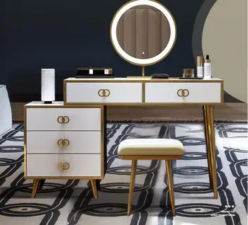 

Dresser bedroom modern minimalist luxury makeup storage cabinet with lights Nordic makeup table online celebrity