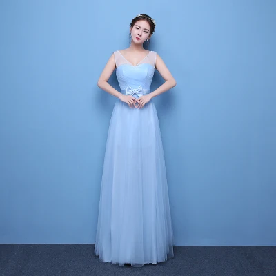 Sky Blue Wedding Guest Dress Elegant Burgundy Bridesmaid Tulle New Years Dress Graduation Long Party Sister Club Prom Princes - Цвет: C long sky blue