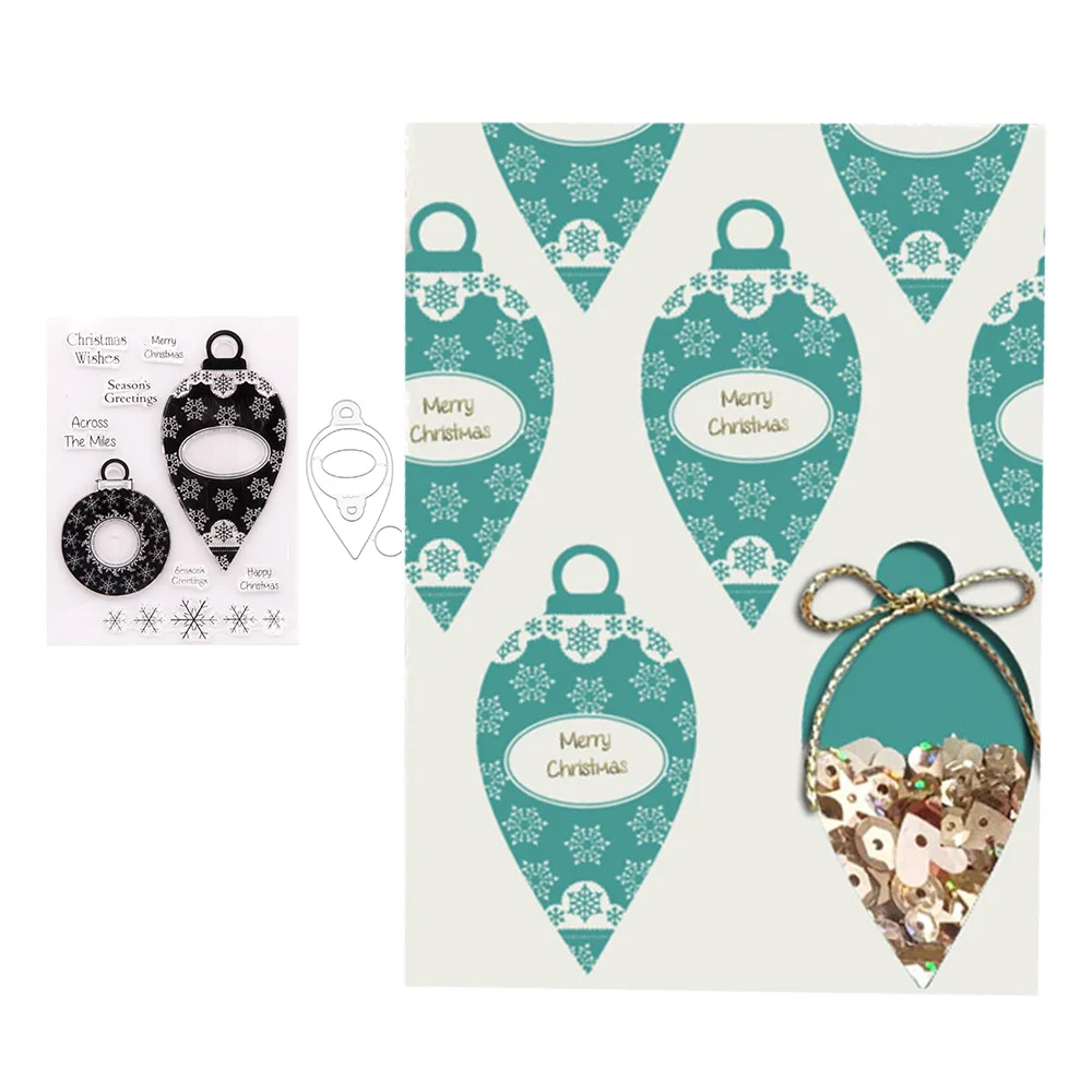 

Christmas Pendant Metal Cutting Dies and Clear Stamps for DIY Scrapbooking Crafts Card Making Photo Album Sheet Template Decor