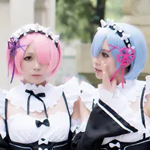 HSIU graduated color REM cosplay wig or RAM cosplay wigs Re:Zero Starting Life in Another World Costume play Halloween